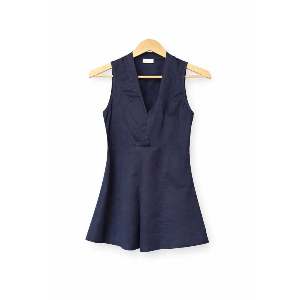 Brunello Cucinelli Blue Tunic Sleeveless V Neck Blouse S Quiet Luxury Cotton - Picture 3 of 14